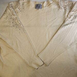 liz Ivory Pullover Sweater Shoulder Crochet, Rhinestone/beaded Sweater